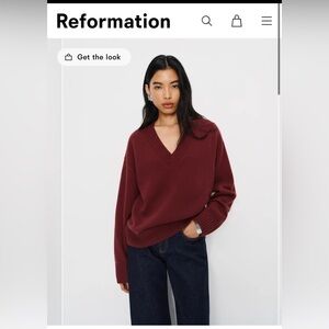 Reformation Jadey Cashmere Oversized V-Neck Sweater Chianti XS